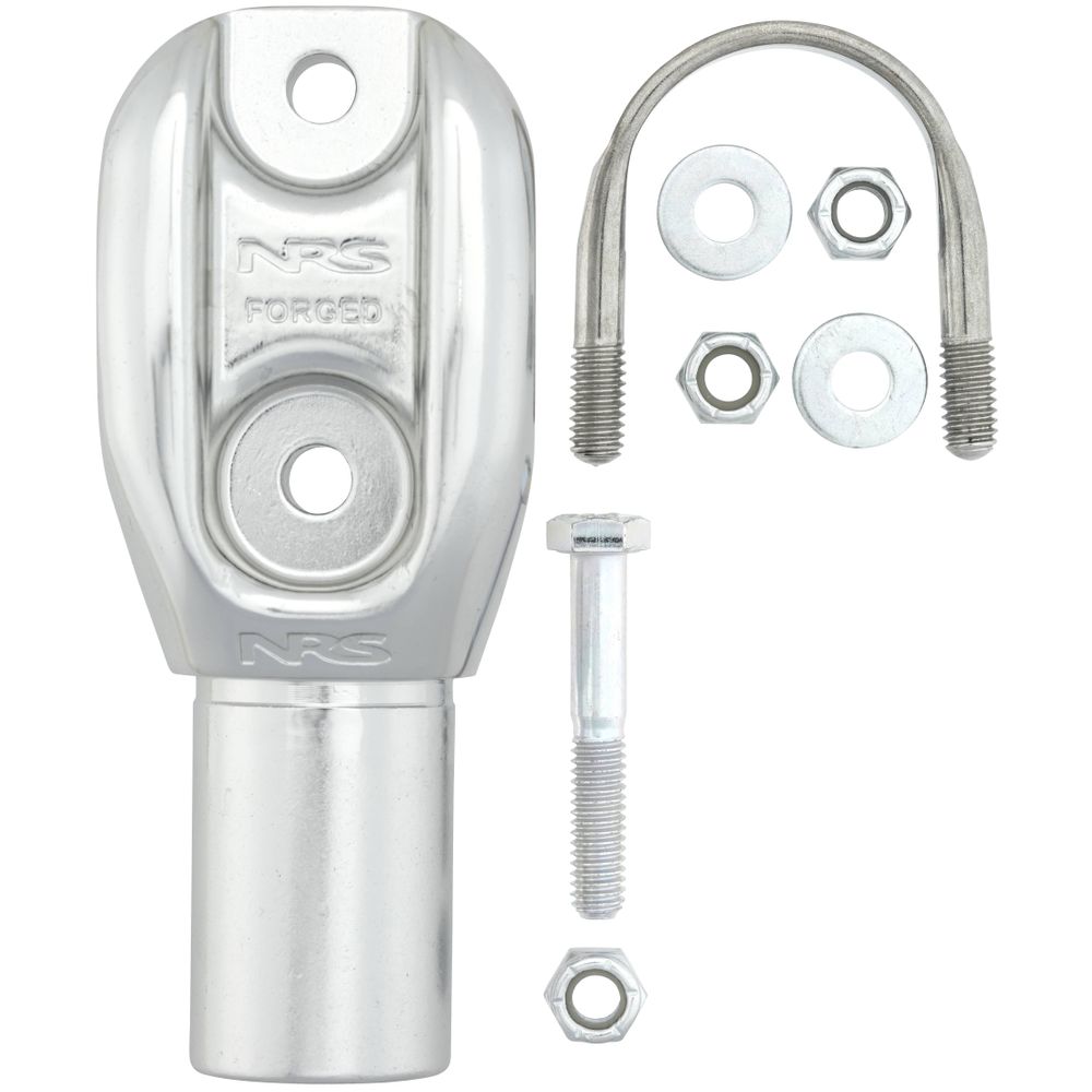 NRS Low Pro Fitting hot-forged aluminum alloy frame part with U-bolt, nuts, and washers at Freestone Fly Shop