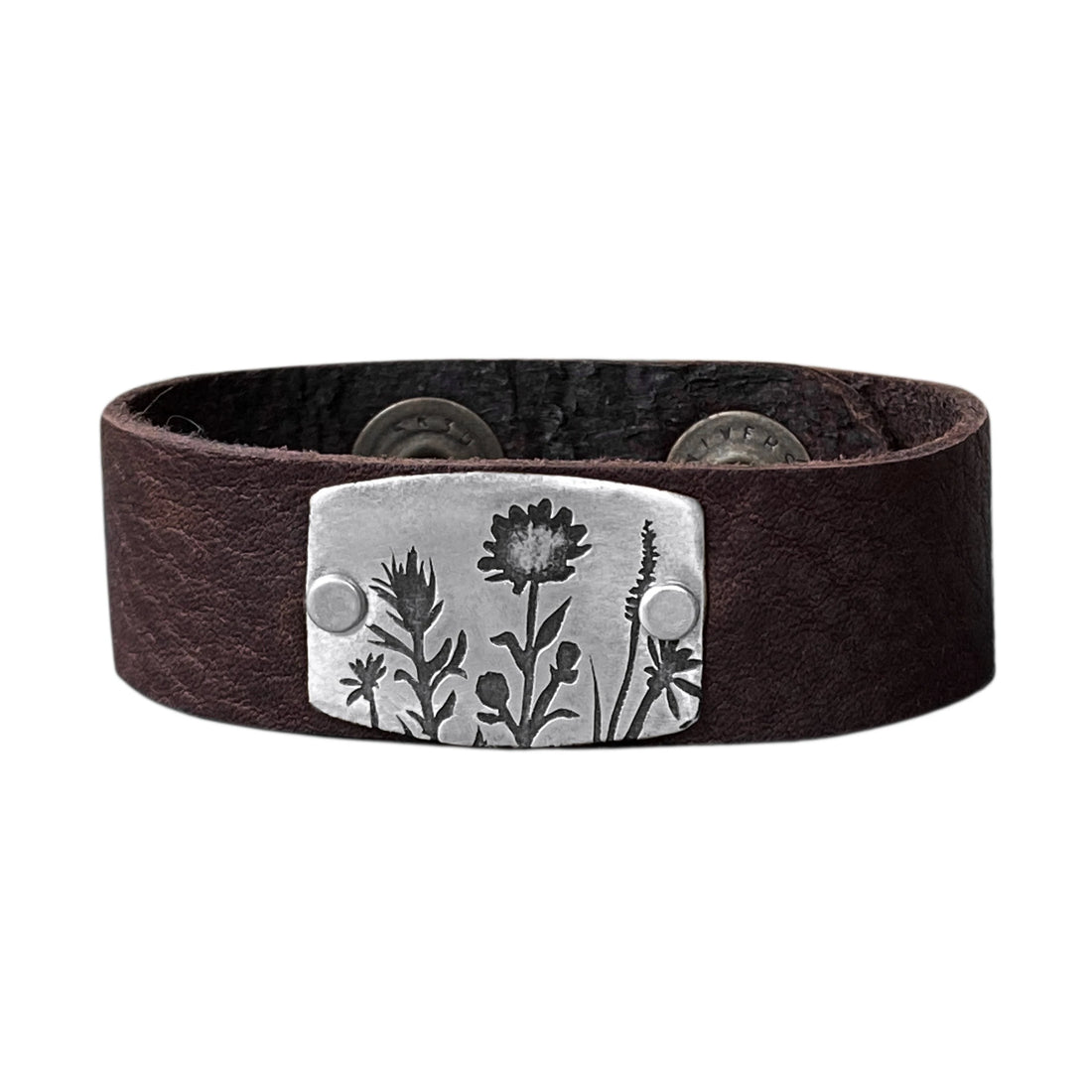 Daphne Lorna - Wildflowers Leather Cuff - Matte Silver